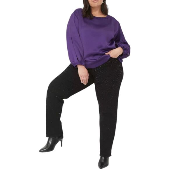 Lane Bryant Black Boyfriend Fit Jeans With Rhinestone Party Plus Size 26 - Picture 2 of 13